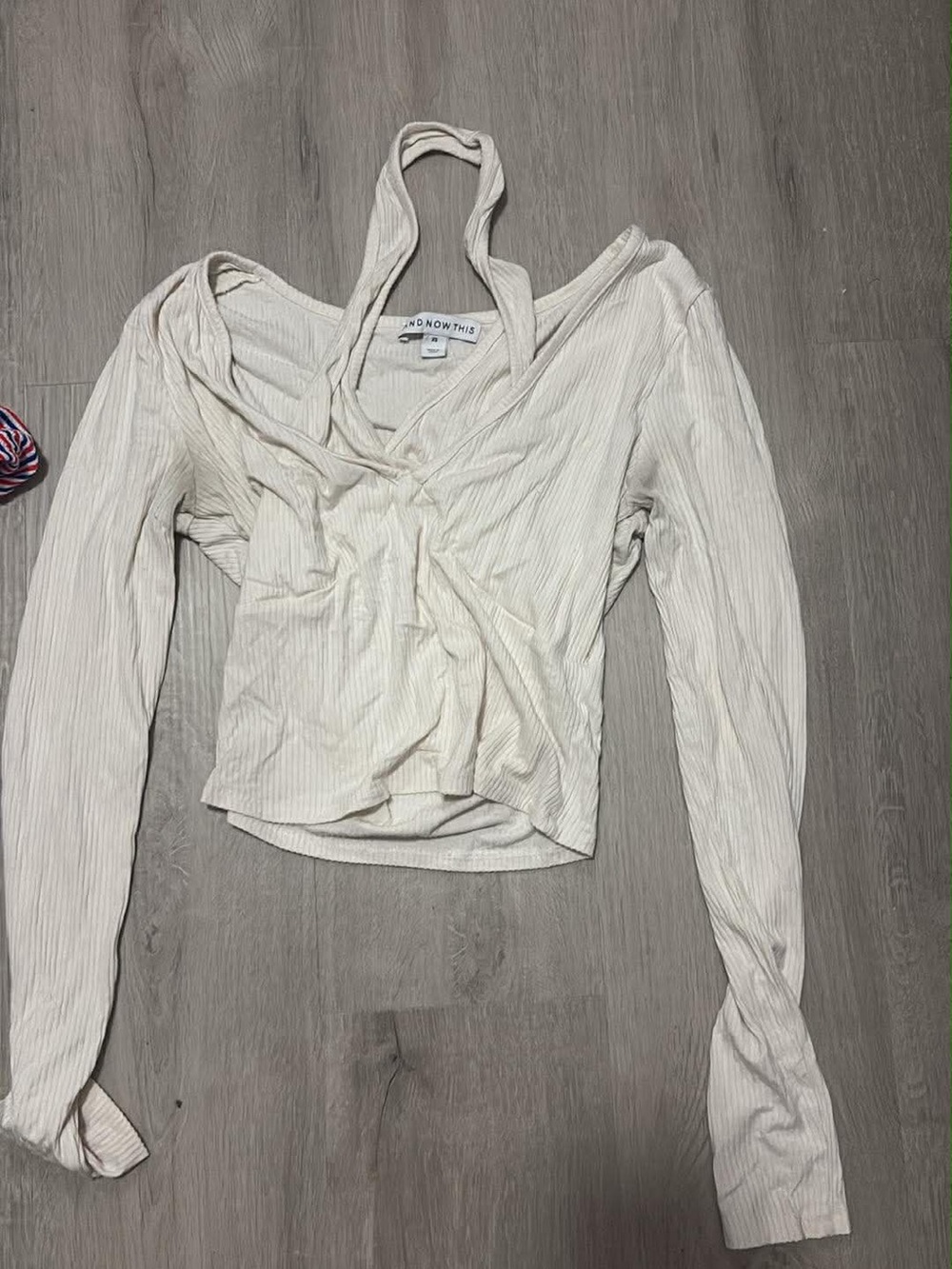 And Now This Cream Ribbed Tie-Front Long Sleeve Crop Top